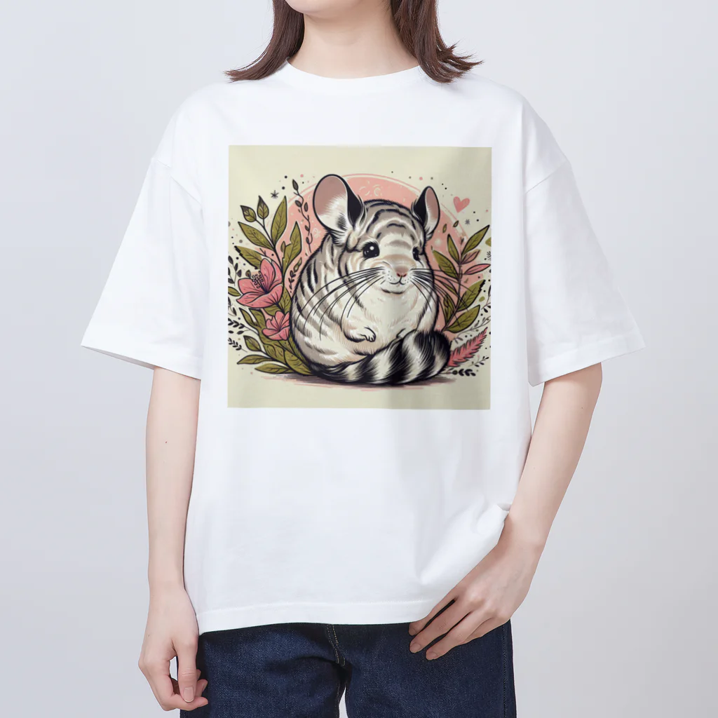 もふっとチンチラ🐭のセピアなチンチラ オーバーサイズTシャツ