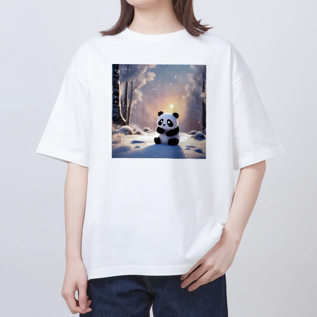 waterpandaの冬景色とパンダ オーバーサイズTシャツ