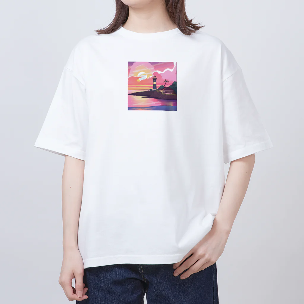 kaori_0546の夕焼けに染まる離島の灯台 オーバーサイズTシャツ