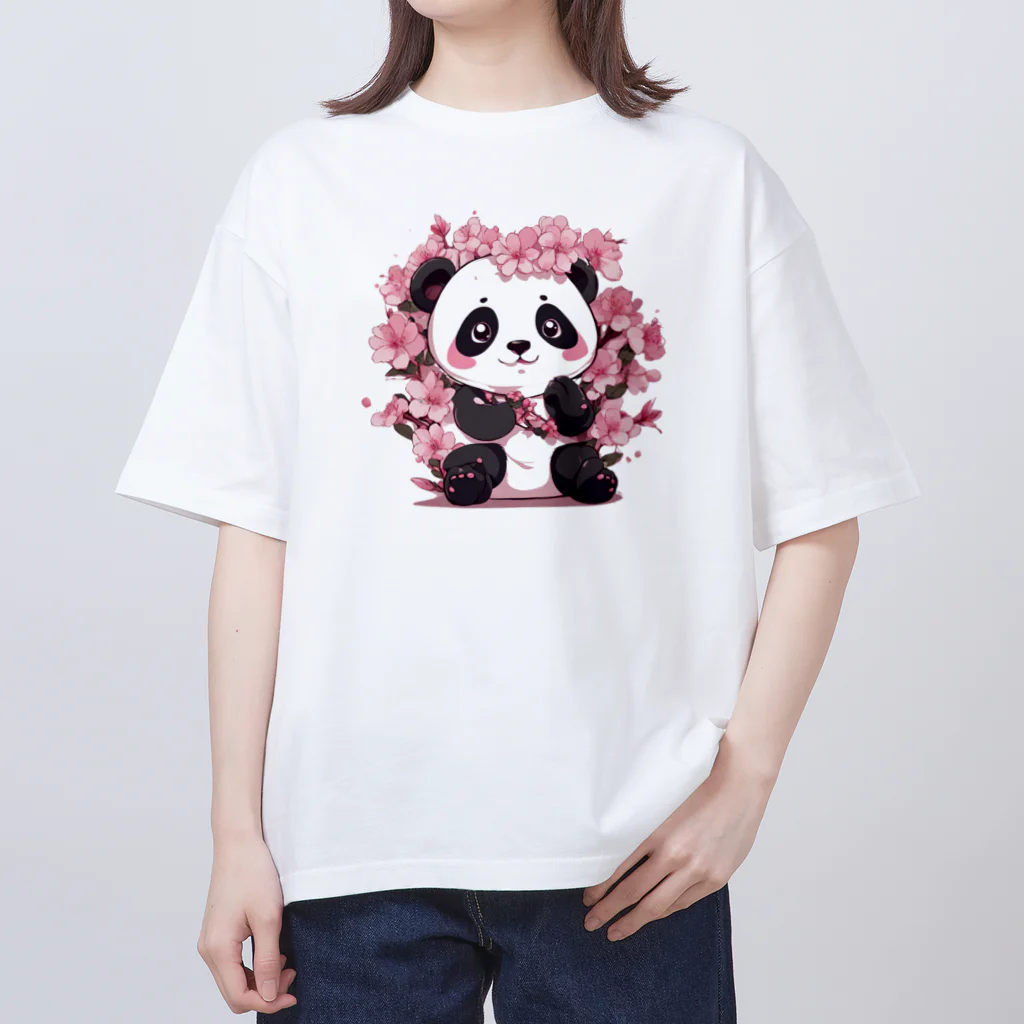 waterpandaの満開桜とパンダ オーバーサイズTシャツ