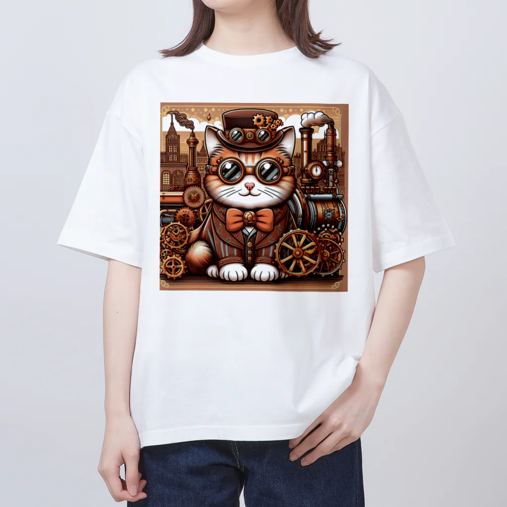 kickchopmanのスチームパンクなゴーグル猫ちゃん オーバーサイズTシャツ