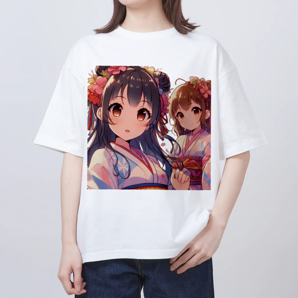 推しの美少女とアイドルの和服が似合う美人姉妹 Oversized T-Shirt