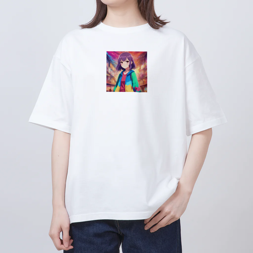 asanonnのポップカラーのカーディガンな女の子 オーバーサイズTシャツ