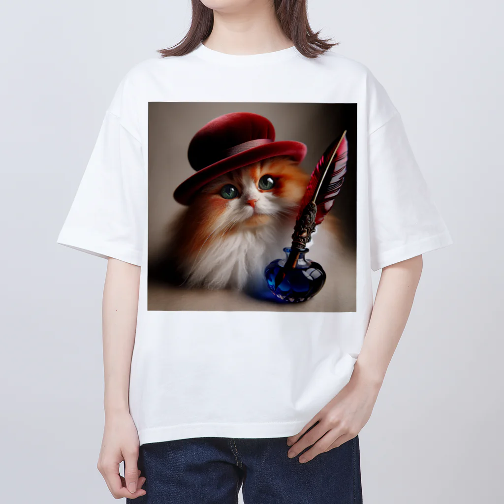 neko_shopの羽ペン猫作家 オーバーサイズTシャツ