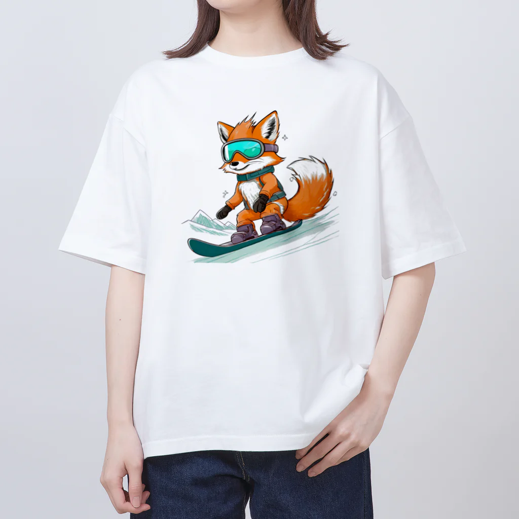 まるアニマル　のスノーボード　キツネ オーバーサイズTシャツ