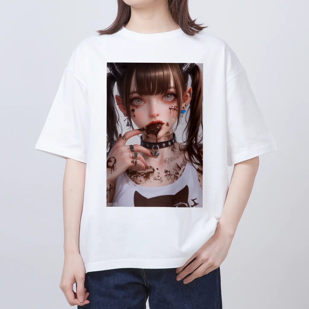 KAMIBUKROのチョコを食べるメイド美女 オーバーサイズTシャツ