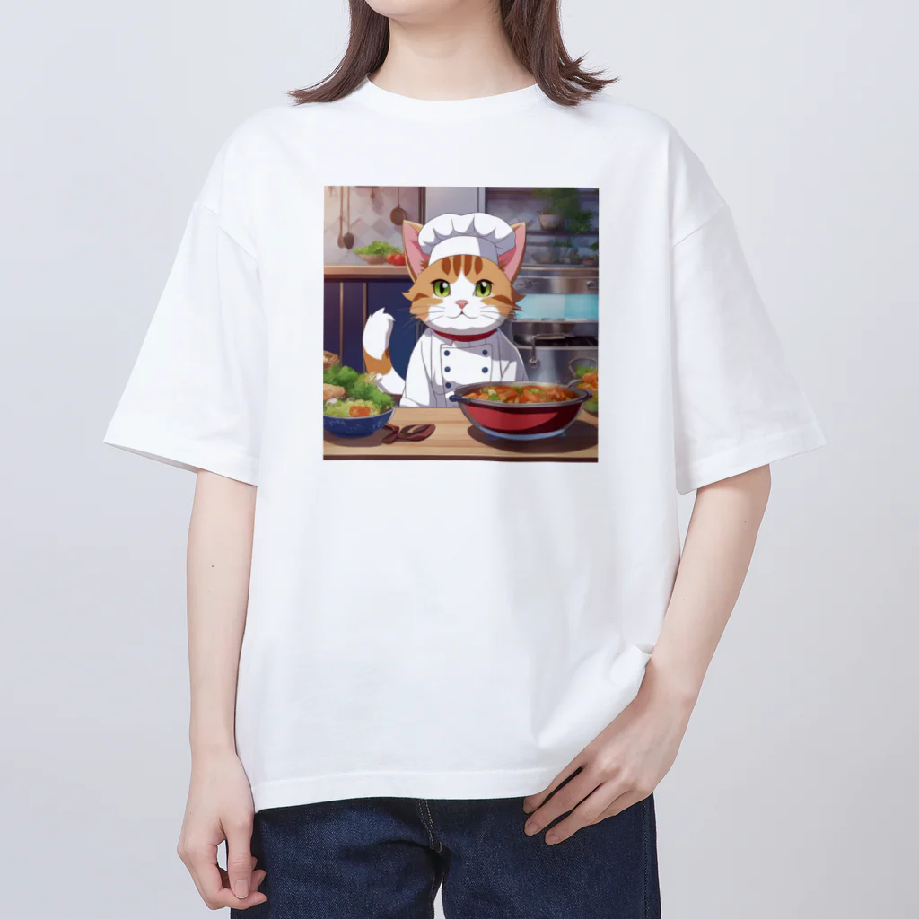 ネコのお部屋のパティシエデビューのネコ Oversized T-Shirt