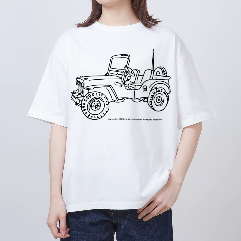 ファンシーTシャツ屋のJeep イラスト ライン画 Oversized T-Shirt