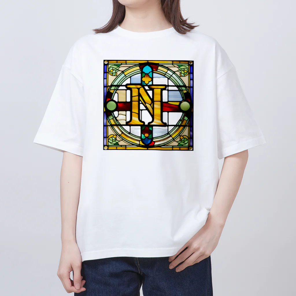 alphabet stained glassのstained glass N Oversized T-Shirt