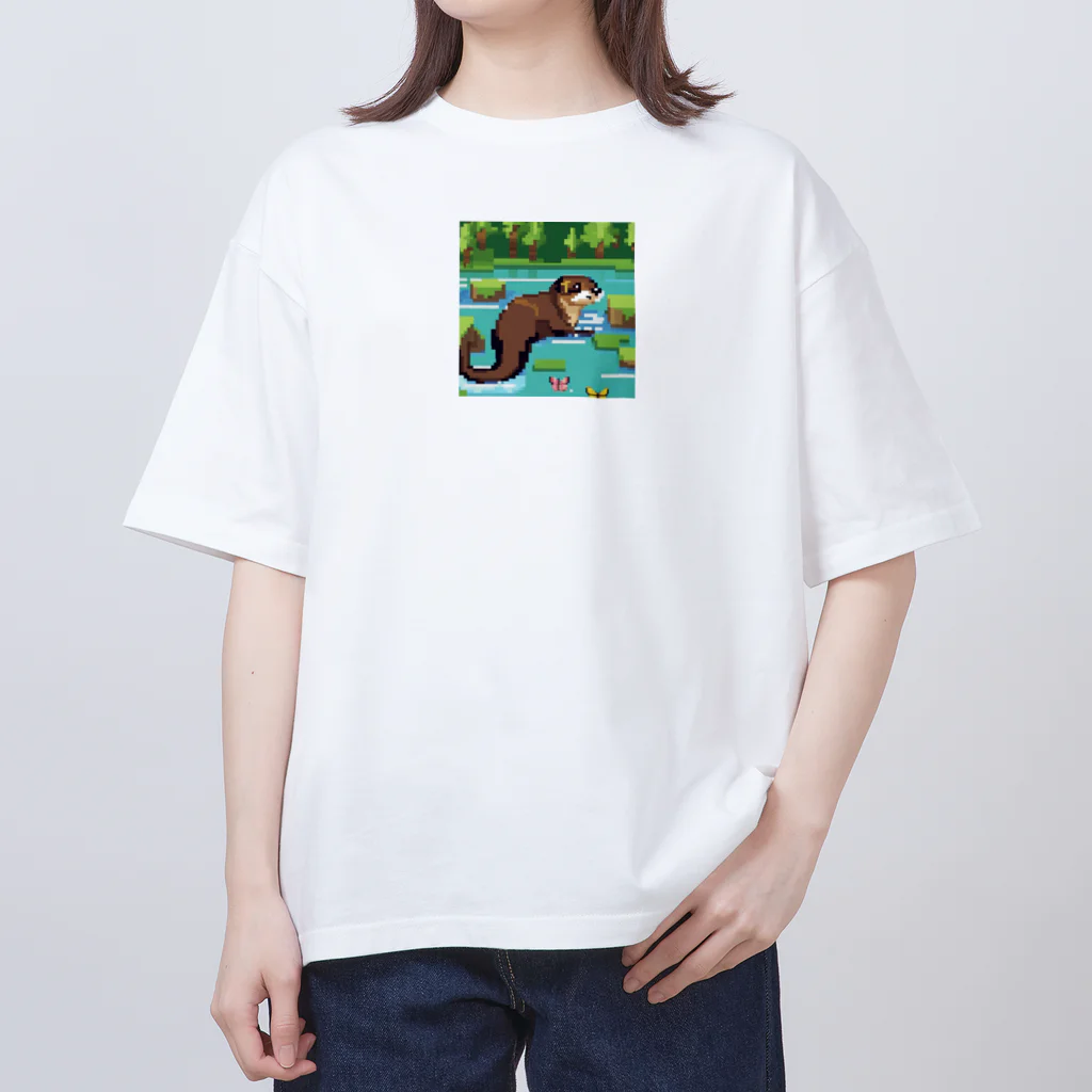 rearemonの流れの中でバタフライスタイルで泳ぐコツメカワウソ Oversized T-Shirt