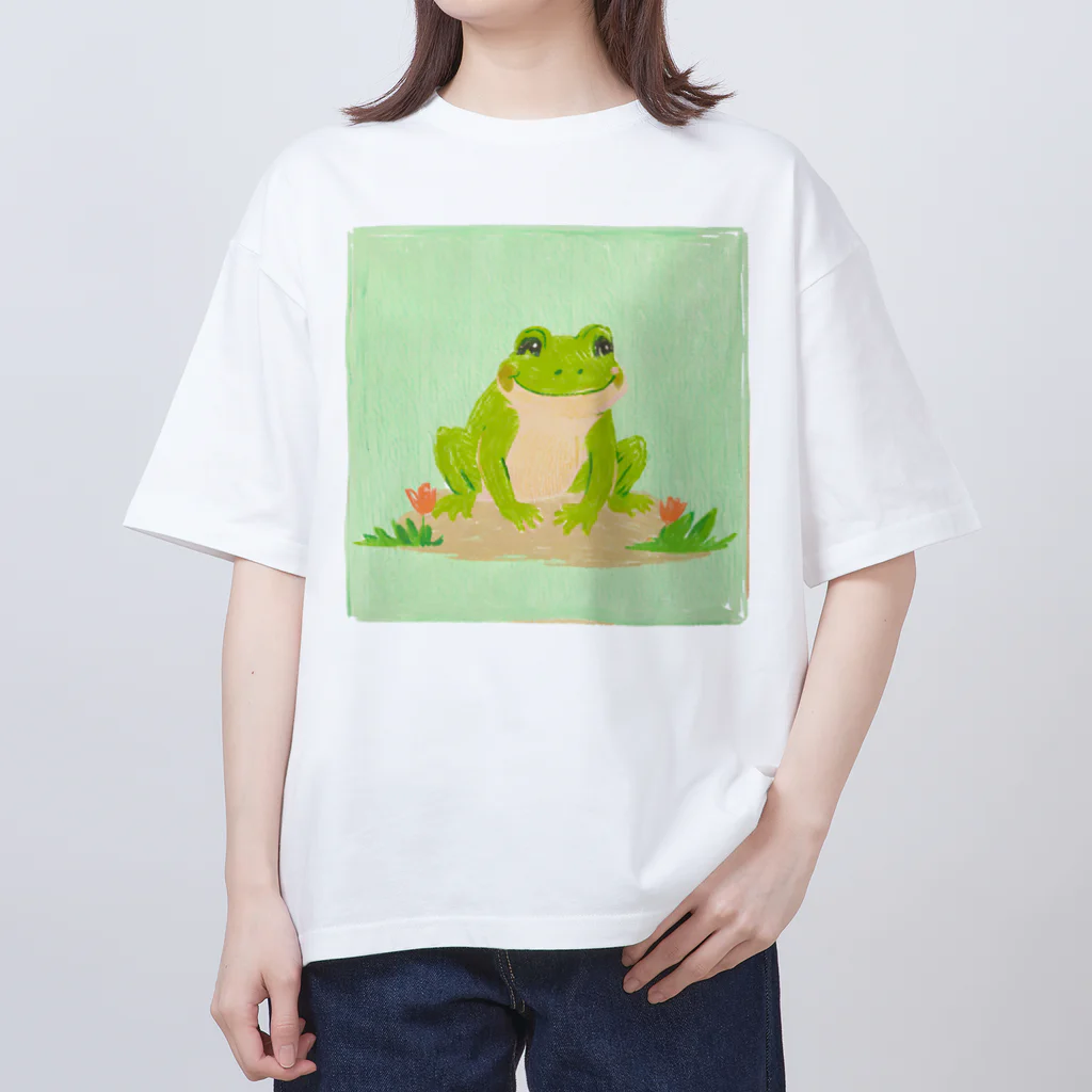 カエルグッズのカエル_イラスト_微笑み Oversized T-Shirt