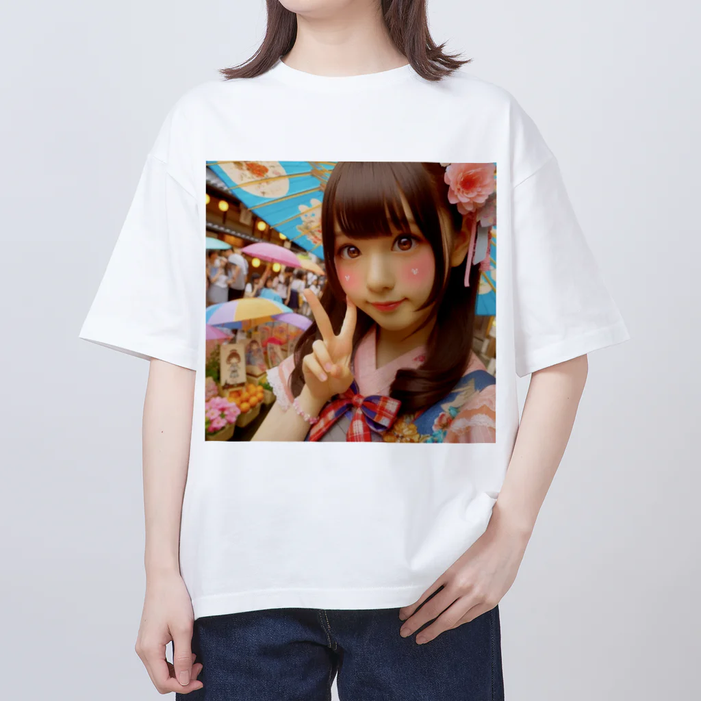 homarengeの和傘の女の子 オーバーサイズTシャツ