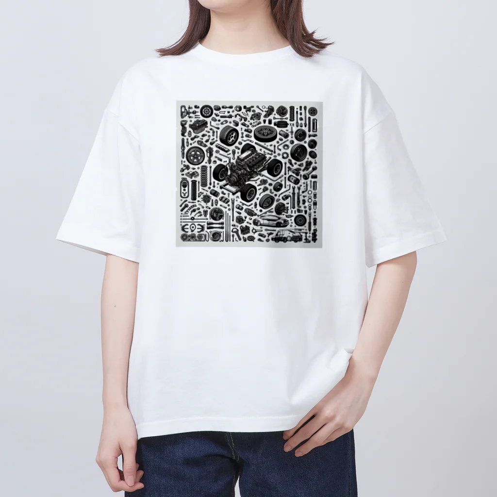 AIモノクロデザインの車部品 Oversized T-Shirt