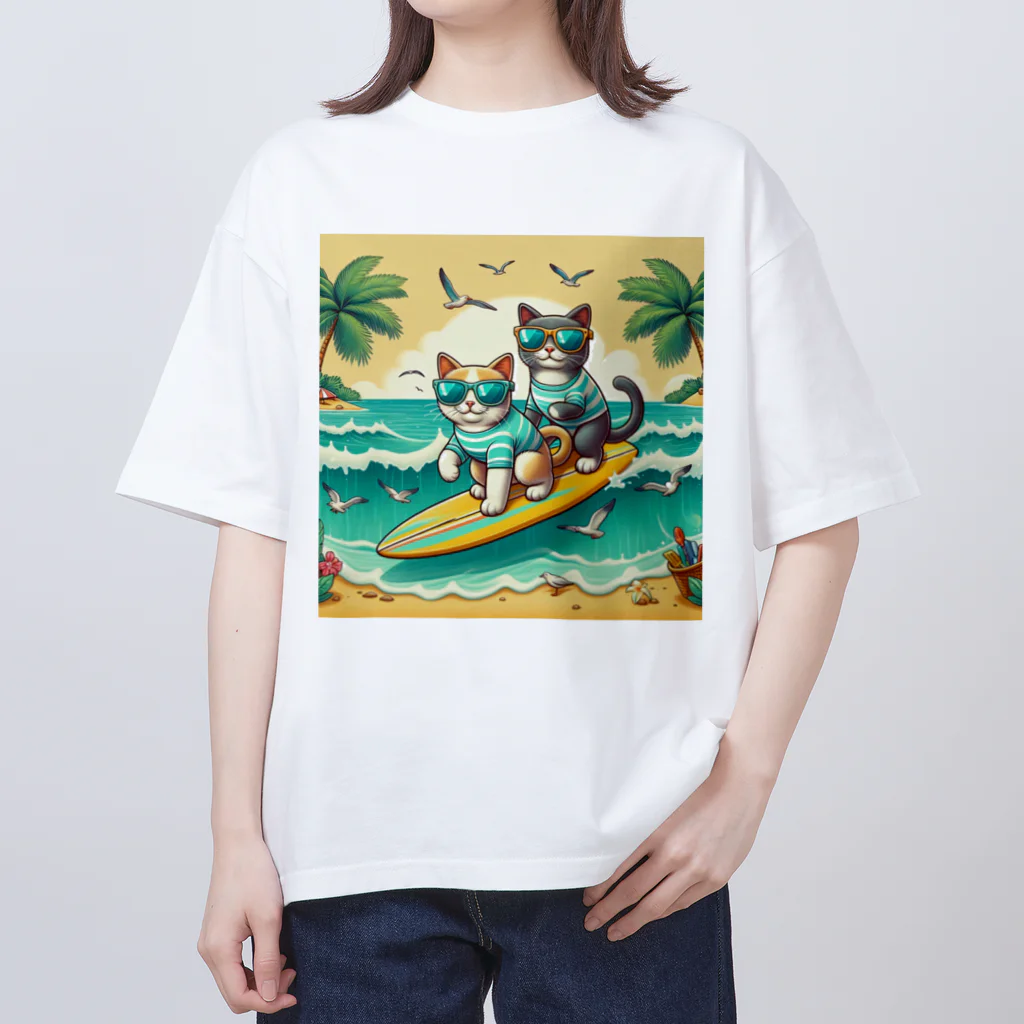 Cielo5924のバカンスキャッツ・サーフィン オーバーサイズTシャツ