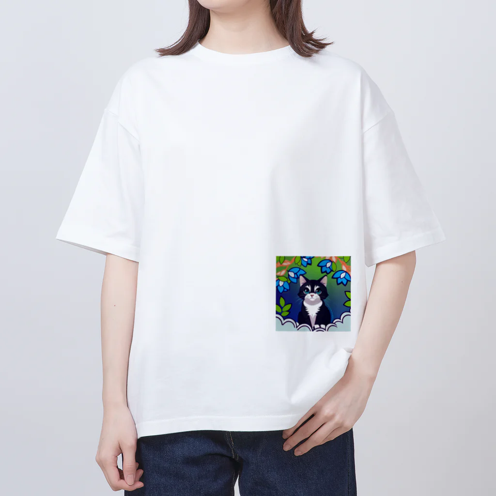 rit=ndのflowers and black cat オーバーサイズTシャツ
