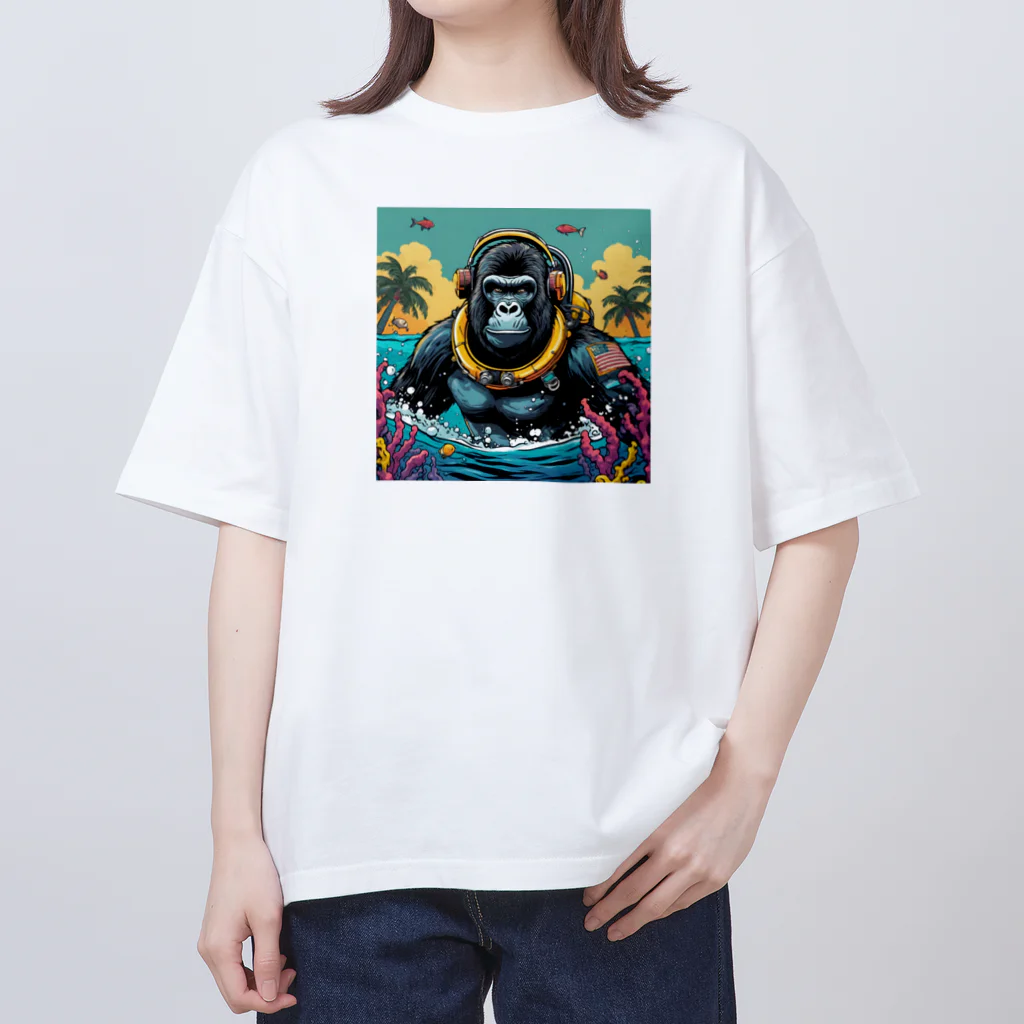 マジカルメッセージのスキューバダイビングをするゴリラ Oversized T-Shirt