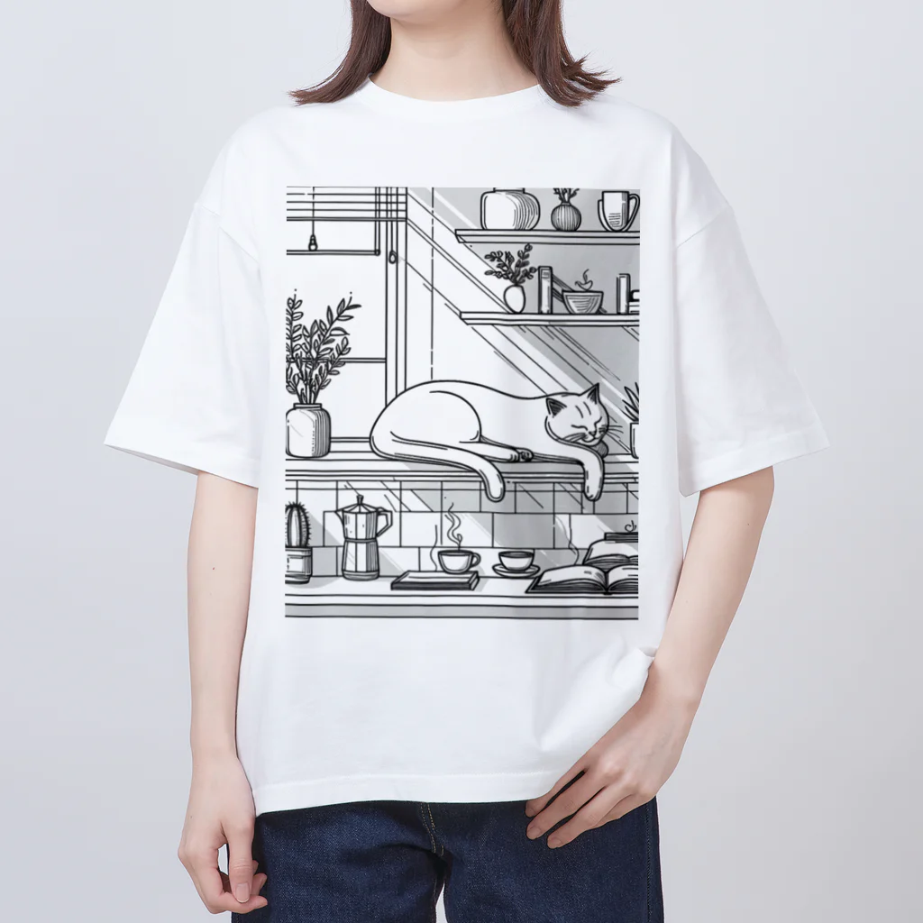 くつろぎ堂☆ネコにゃん☆イヌわんのくつろぎ猫 Oversized T-Shirt