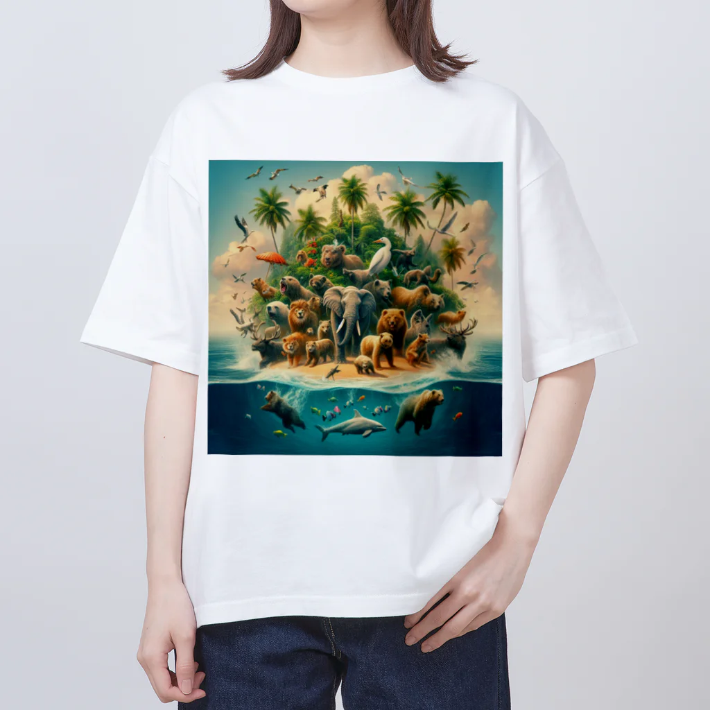 nyonsunの宝箱の動物達の楽園物語 オーバーサイズTシャツ