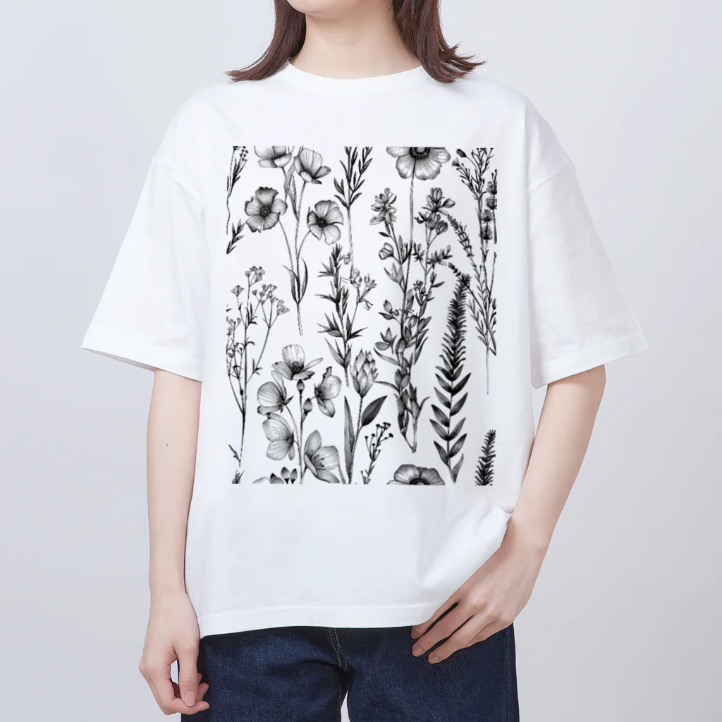 Chi3のモノクロームの植物図鑑 Oversized T-Shirt