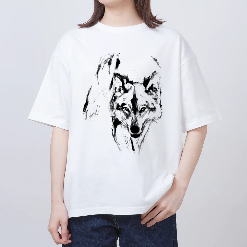 CHISAのオオカミ水彩スケッチTシャツ Oversized T-Shirt