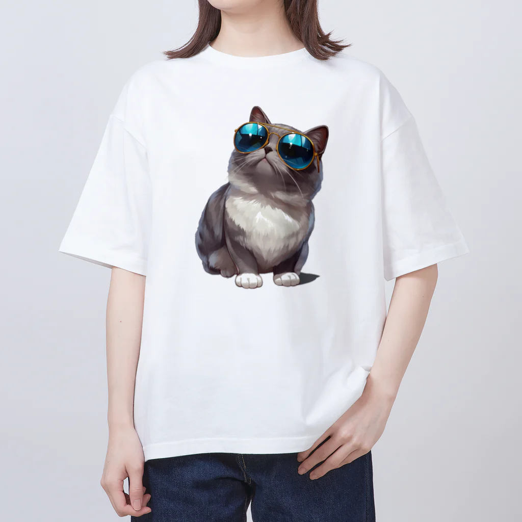 AQUAMETAVERSEのサングラスをかけた、かわいいネコ Marsa 106 オーバーサイズTシャツ