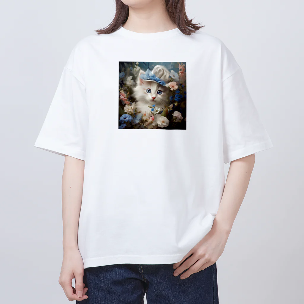 AQUAMETAVERSEの帽子をかふたねこ なでしこ 1478 オーバーサイズTシャツ