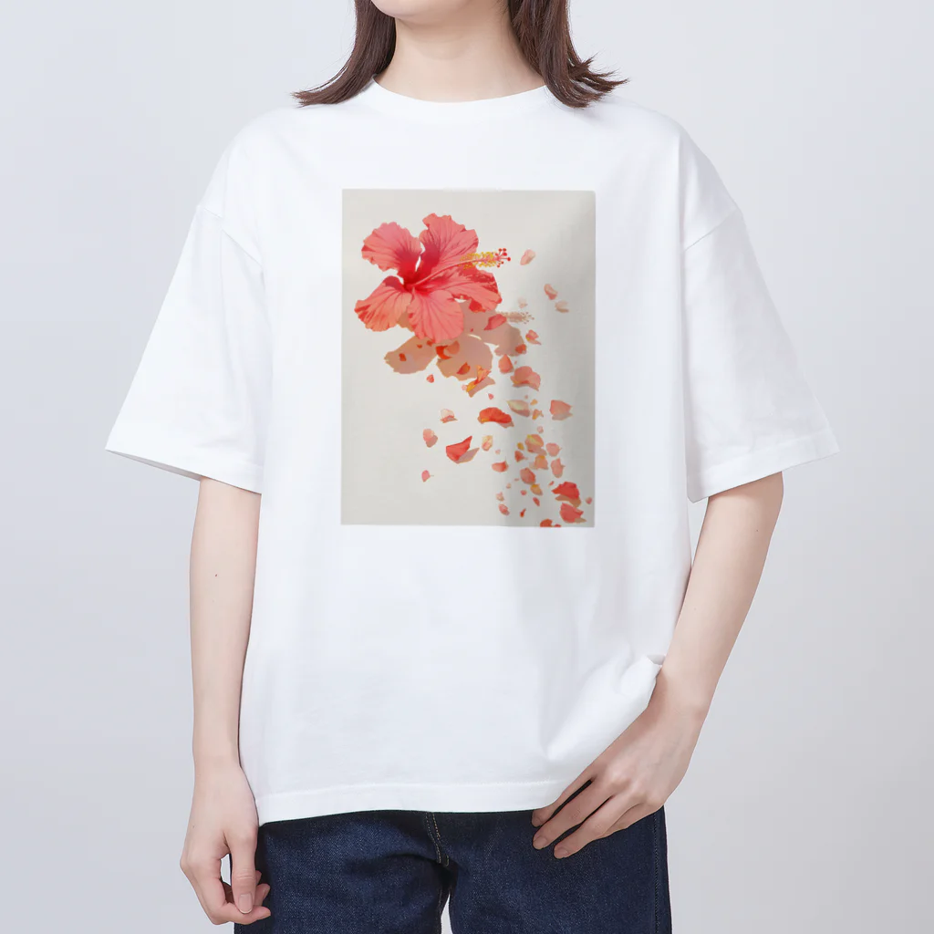 AQUAMETAVERSEのハイビスカスと花びらラフルール1859 オーバーサイズTシャツ