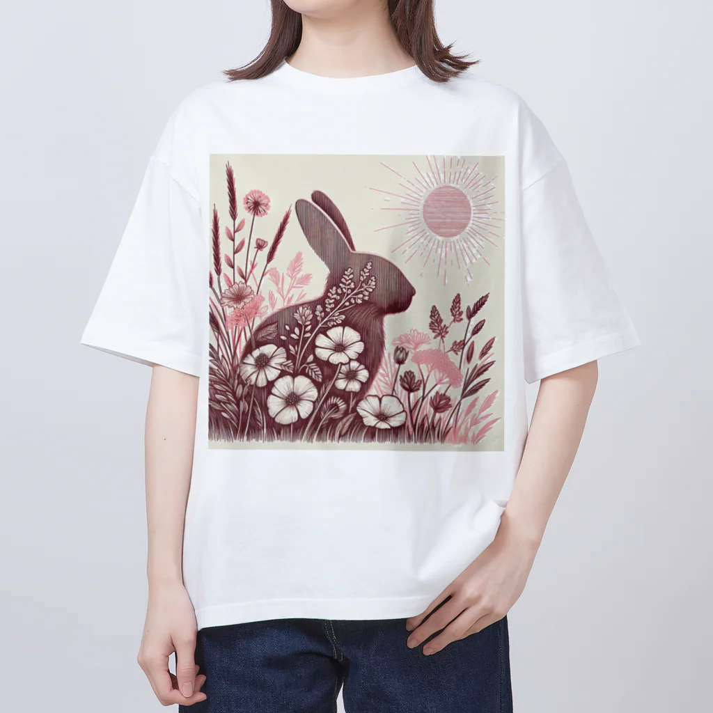 ブルーアイズのシルエットうさ Oversized T-Shirt