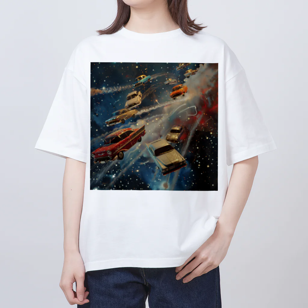 MistyStarkの宇宙を飛び交う車たち オーバーサイズTシャツ