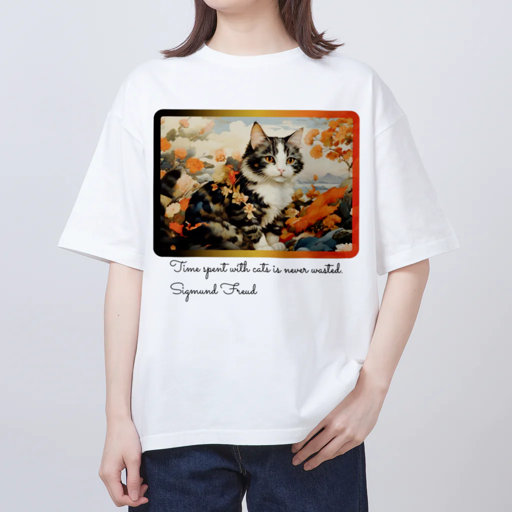 adarahの和風アートと三毛猫 オーバーサイズTシャツ
