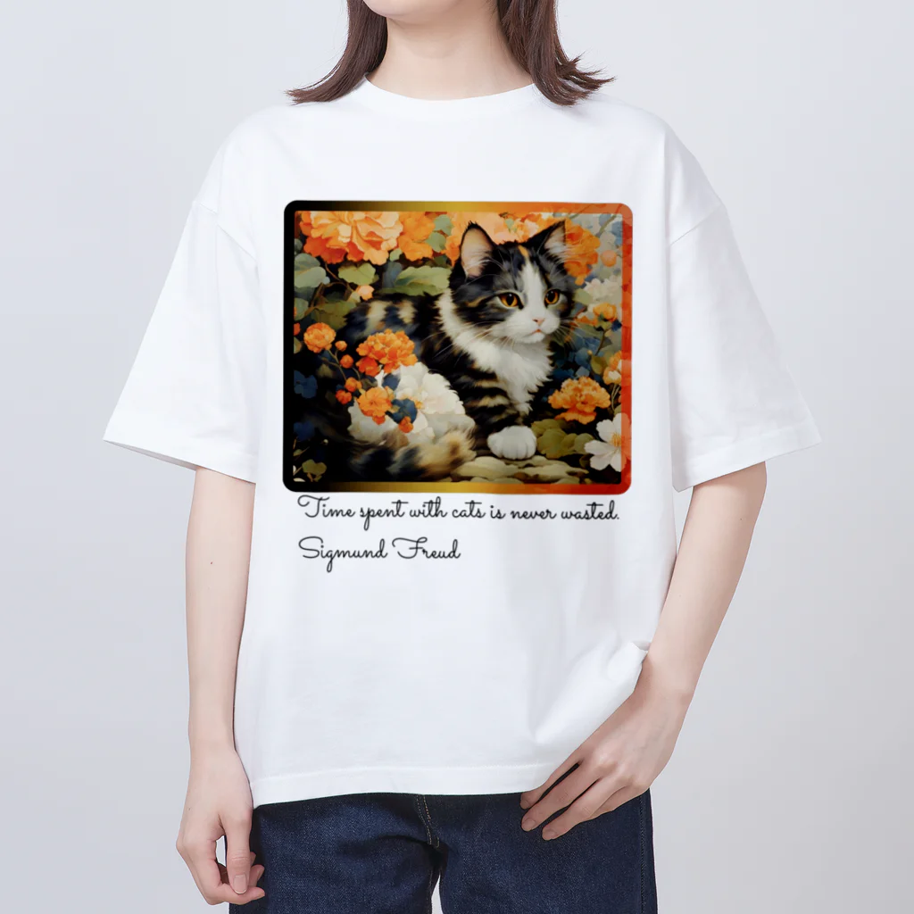 adarahの和風な癒しの三毛猫 オーバーサイズTシャツ