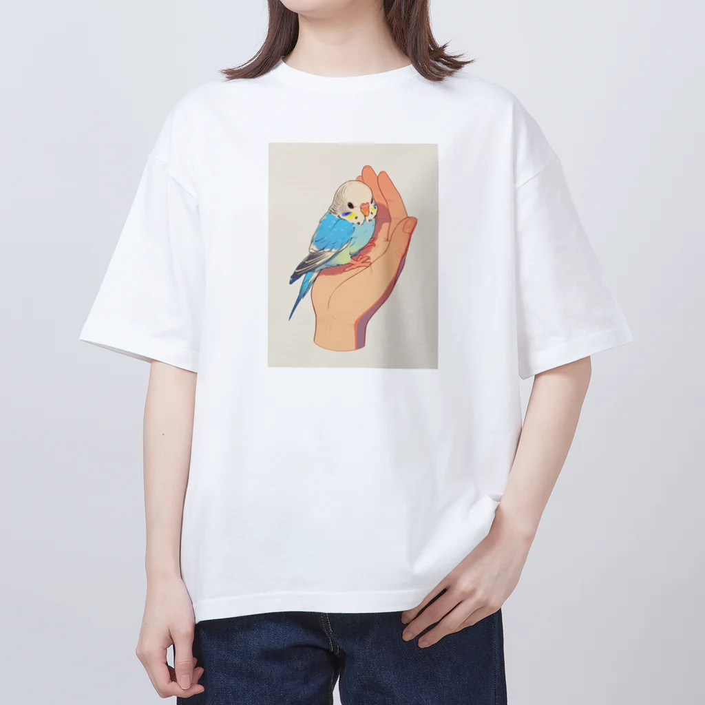 AQUAMETAVERSEの手のひらでおしゃべりセキセイインコの　BLUE PLUM  691 オーバーサイズTシャツ