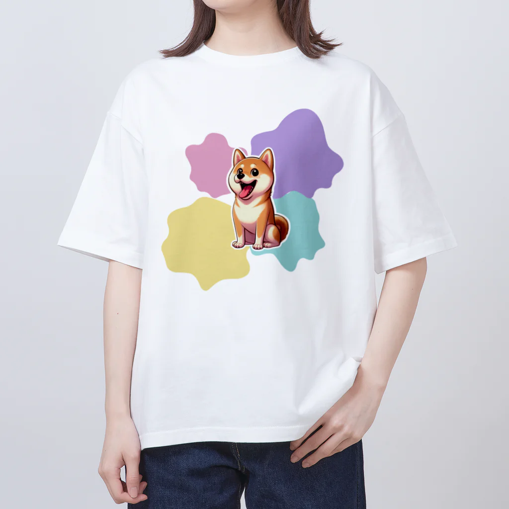 mina minaの柴犬と一緒（パステルステッカー風） オーバーサイズTシャツ