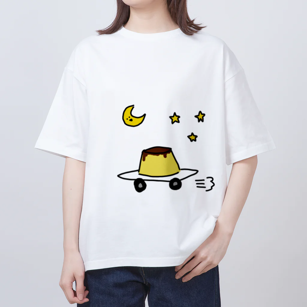 愛と幸せの魔法使いの月夜に駆けるプリン オーバーサイズTシャツ