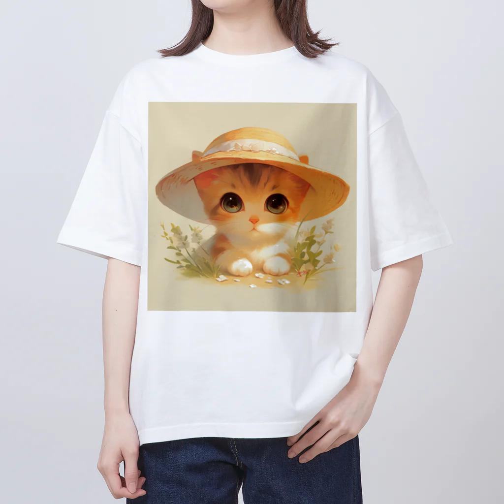 AQUAMETAVERSEの帽子をかぶった可愛い子猫 Marsa 106 Oversized T-Shirt