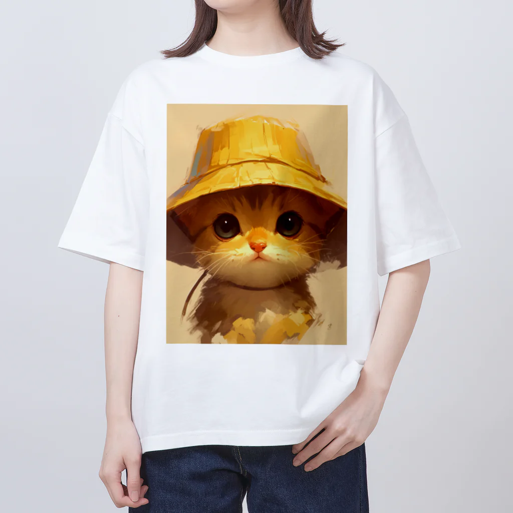 AQUAMETAVERSEの帽子をかぶった可愛い子猫 Marsa オーバーサイズTシャツ