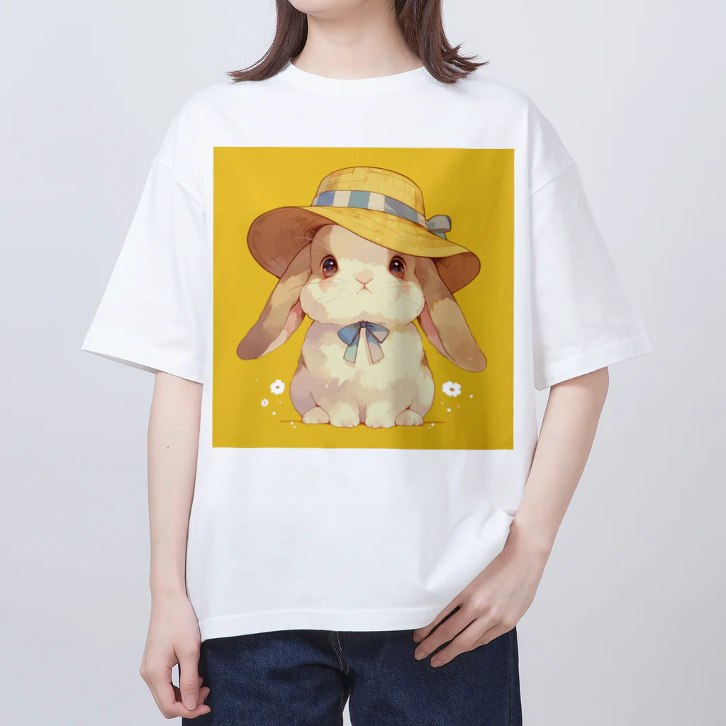 AQUAMETAVERSEの帽子をかぶった可愛いウサギ Marsa 106 オーバーサイズTシャツ