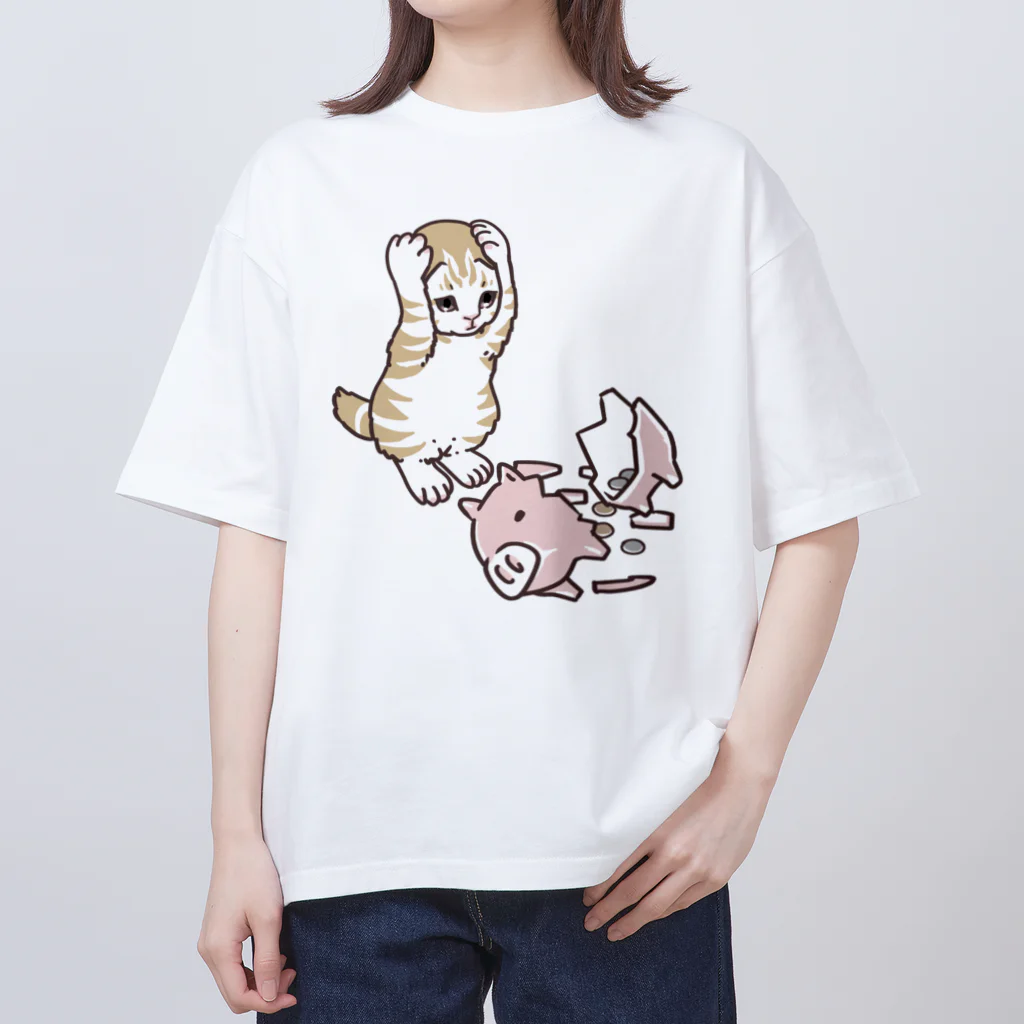 nya-mew（ニャーミュー）のやっちまったニャーちゃん Oversized T-Shirt