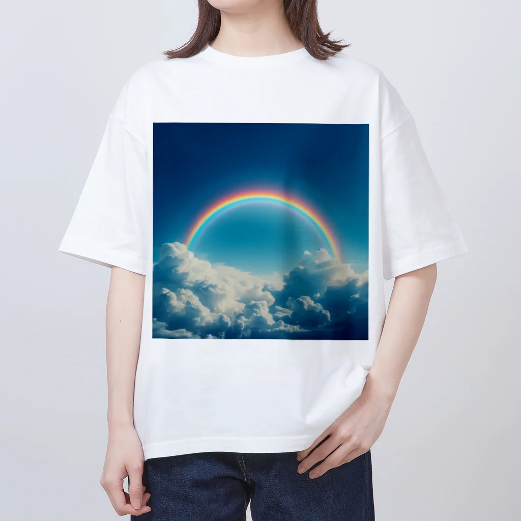 青と緑の青い空と虹 オーバーサイズTシャツ