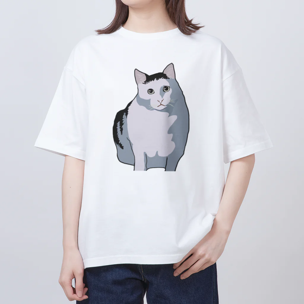 手書きイラストで猫ミームのhuhcat オーバーサイズTシャツ