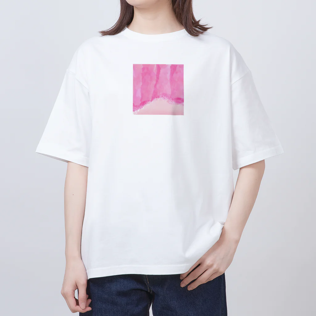 ピンク系水彩画の水彩 ベビーピンク オーバーサイズTシャツ