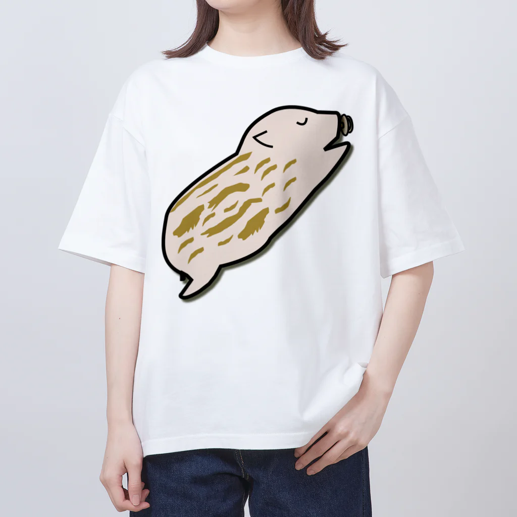 Drecome_Designの【猪の赤ちゃん】眠る瓜坊(うりぼう) オーバーサイズTシャツ