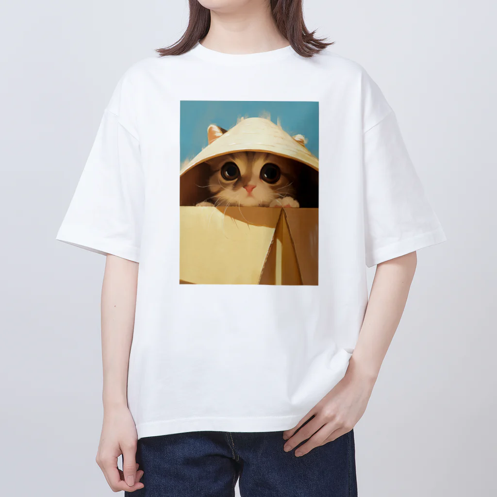 AQUAMETAVERSEの箱からのぞいている子猫　ラフルール　1859 オーバーサイズTシャツ