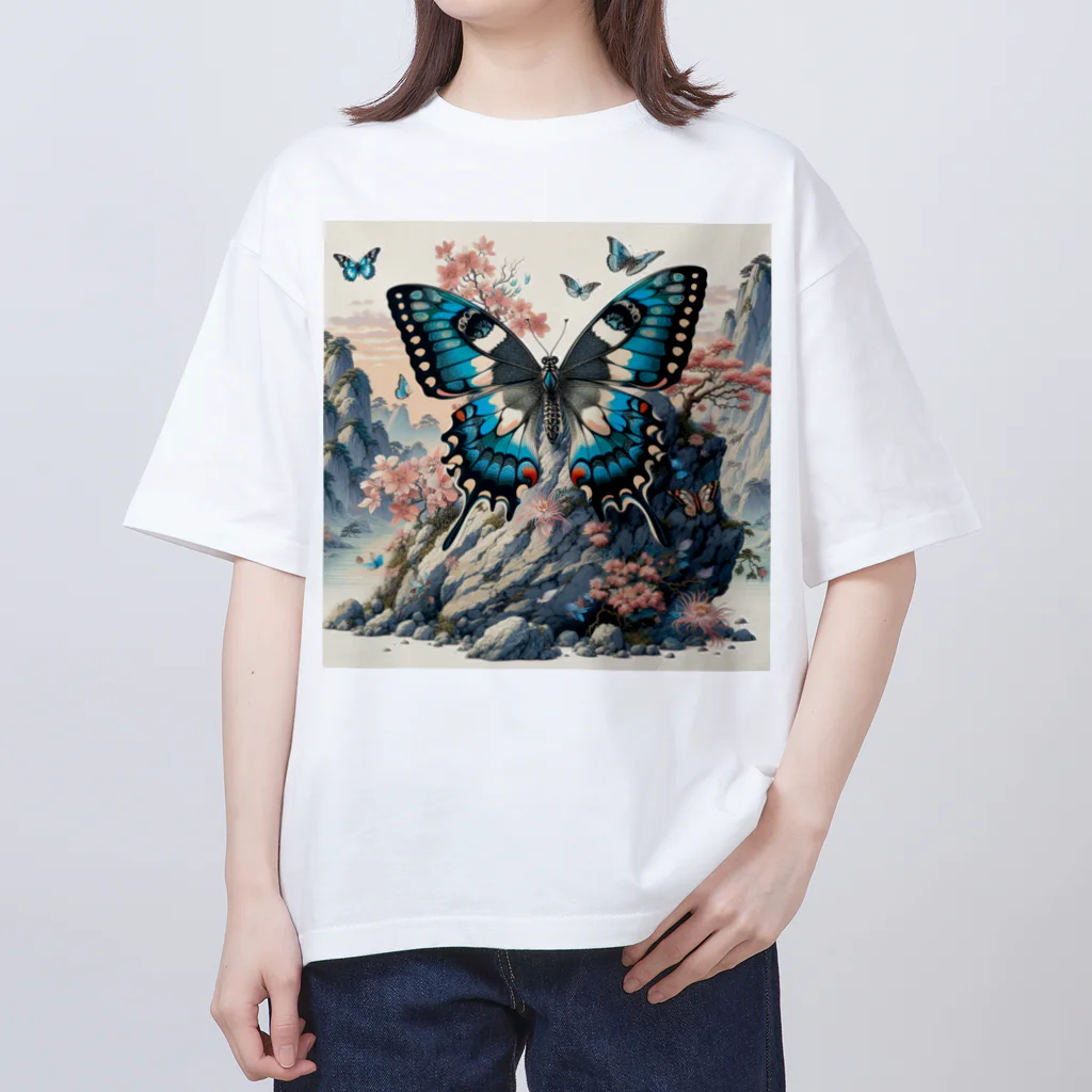 momonekokoの岩場の上で華やかに舞う蝶と咲き誇る花々 Oversized T-Shirt