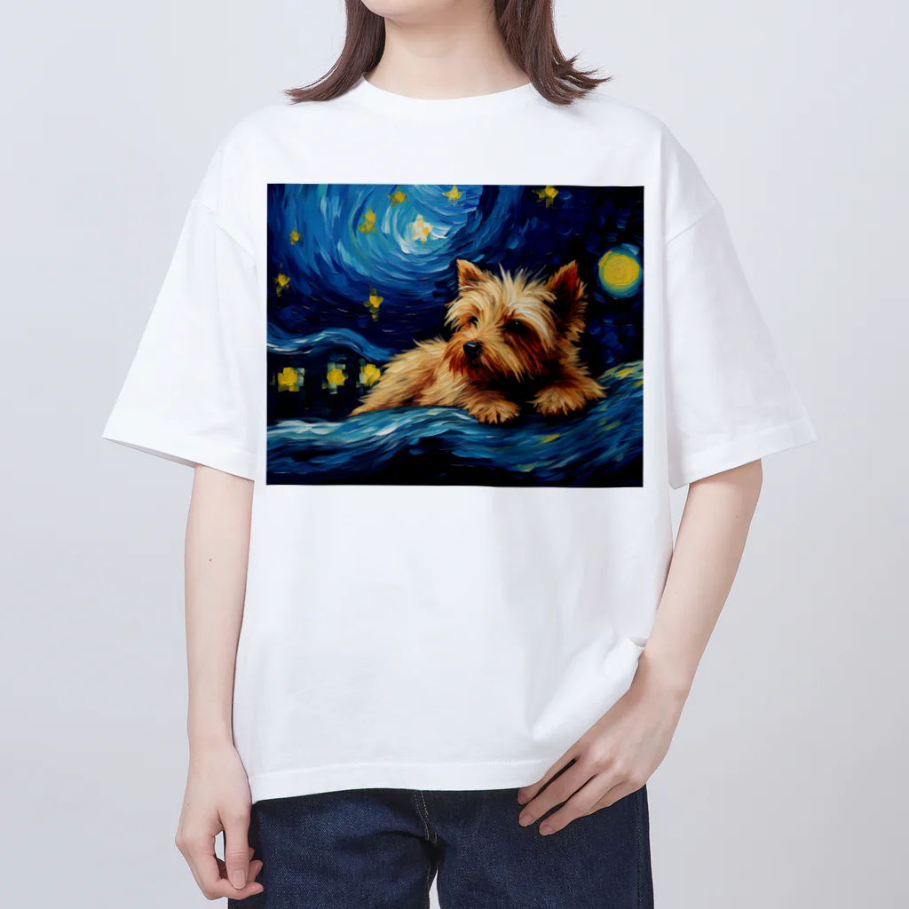 Dog Art Museumの【星降る夜 - ヨークシャーテリア犬の子犬 No.1】 オーバーサイズTシャツ