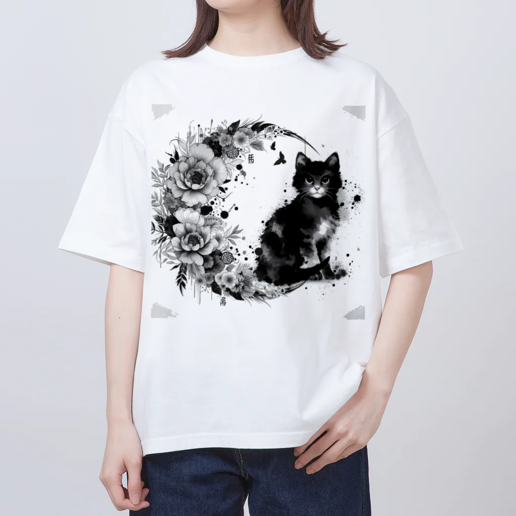 猫の墨遊の猫のスズ オーバーサイズTシャツ