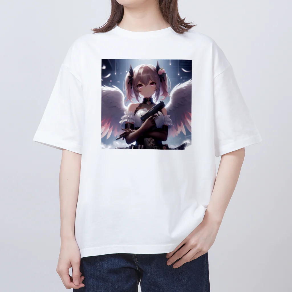 WakuWakustoreの堕天使少女ハンドガン オーバーサイズTシャツ