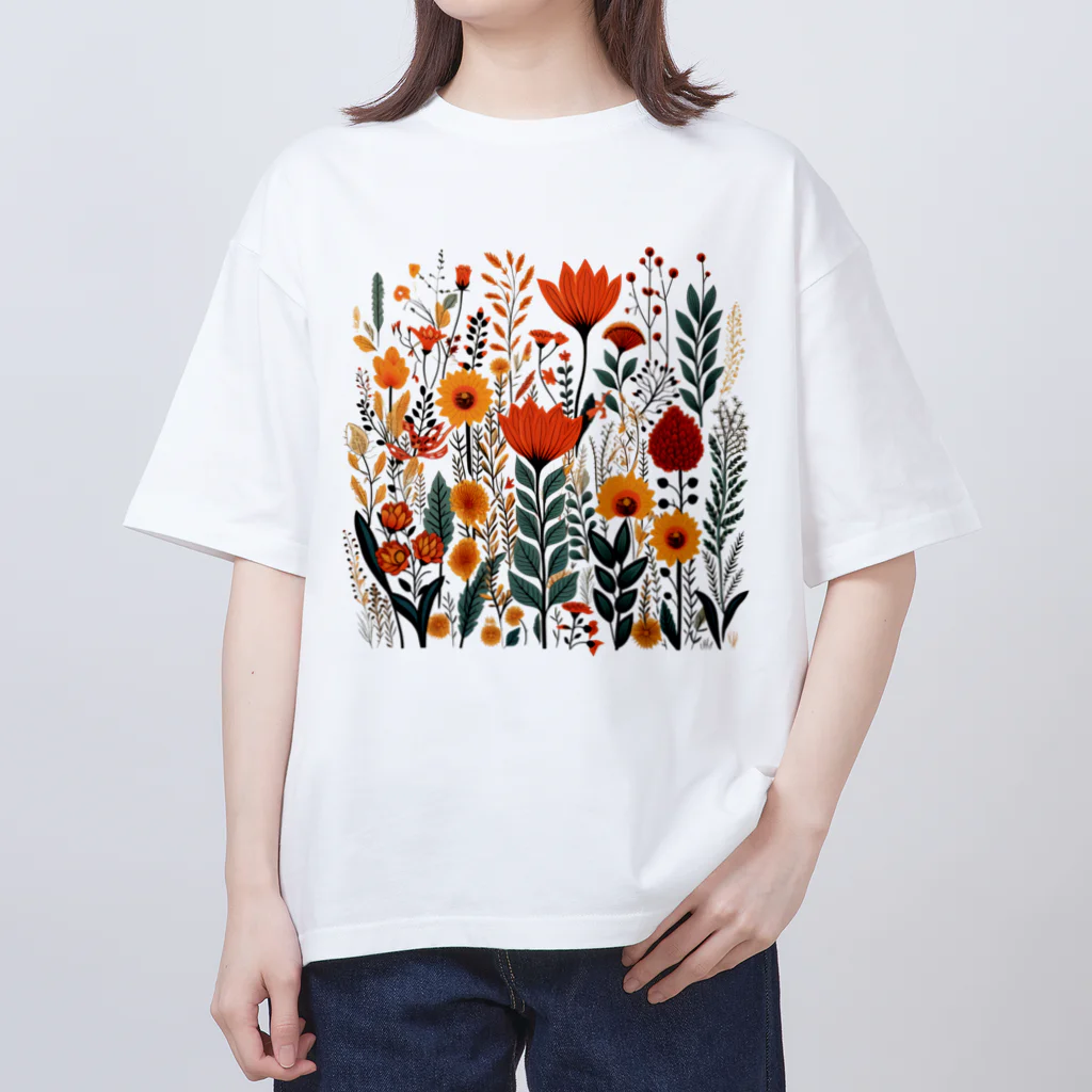 Grazing Wombatのヴィンテージなボヘミアンスタイルの花柄　Vintage Bohemian-style floral pattern Oversized T-Shirt