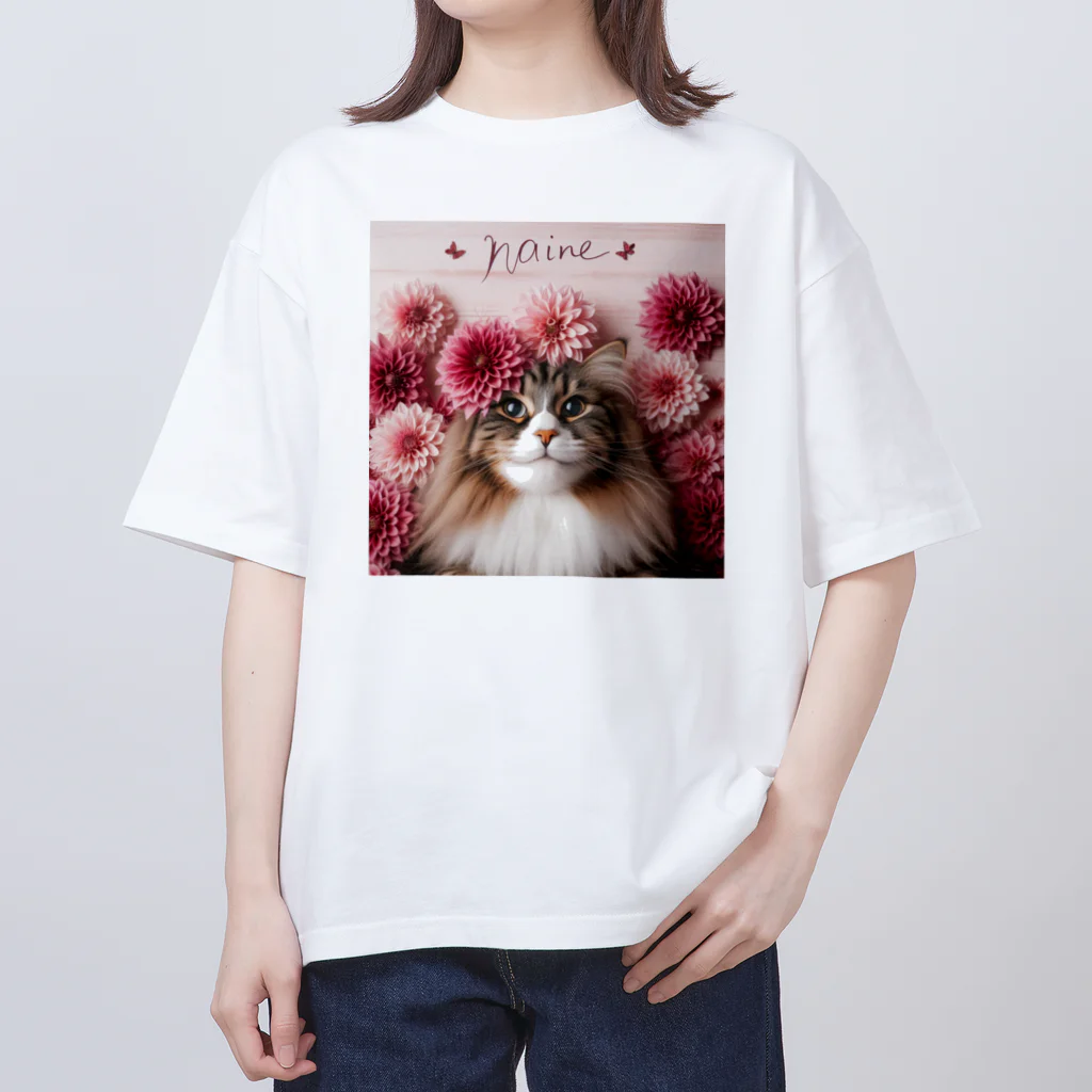 Y m @Y's shopの猫とダリア オーバーサイズTシャツ