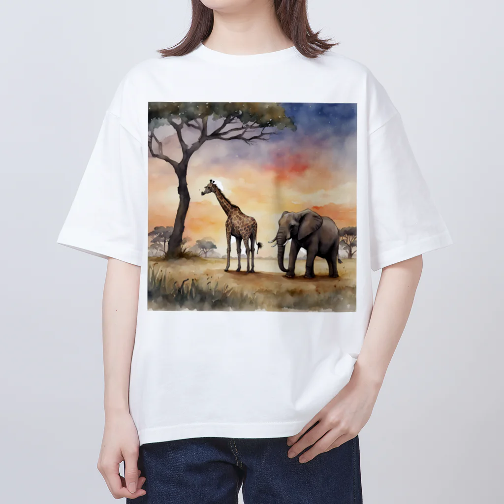 かるるんショップのサバンナのとある日の風景　シリーズ　凸凹コンビ Oversized T-Shirt